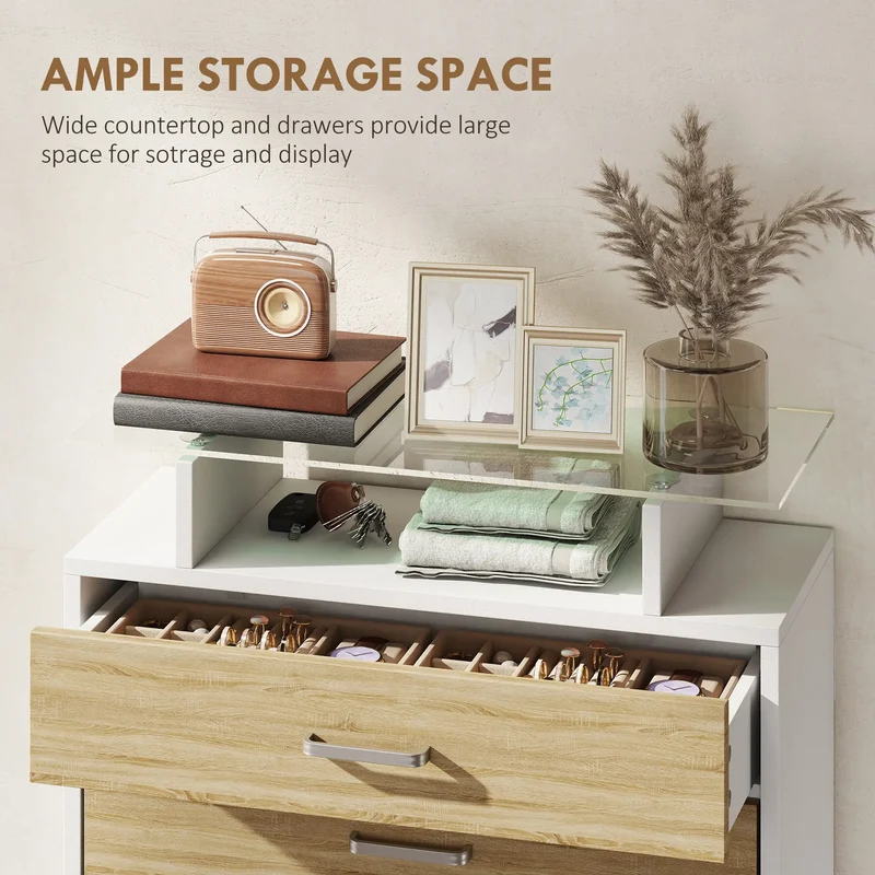Slim Shoe Cabinet, 2 Flip Drawers, Adjustable Shelves, Drawer, Glass Top