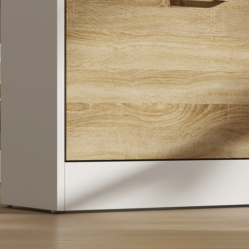 Slim Shoe Cabinet, 2 Flip Drawers, Adjustable Shelves, Drawer, Glass Top