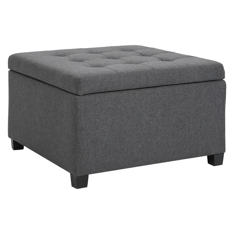 Tufted Storage Ottoman, Accent Bench Seat, Footrest Stool, Dark Grey, Dark Grey