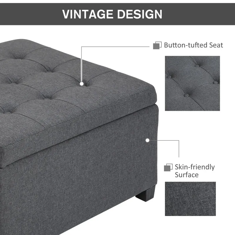 Tufted Storage Ottoman, Accent Bench Seat, Footrest Stool, Dark Grey, Dark Grey