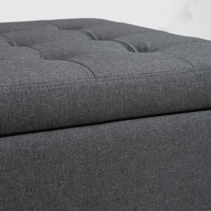 Tufted Storage Ottoman, Accent Bench Seat, Footrest Stool, Dark Grey, Dark Grey