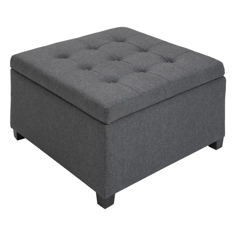 Tufted Storage Ottoman, Accent Bench Seat, Footrest Stool, Dark Grey, Dark Grey