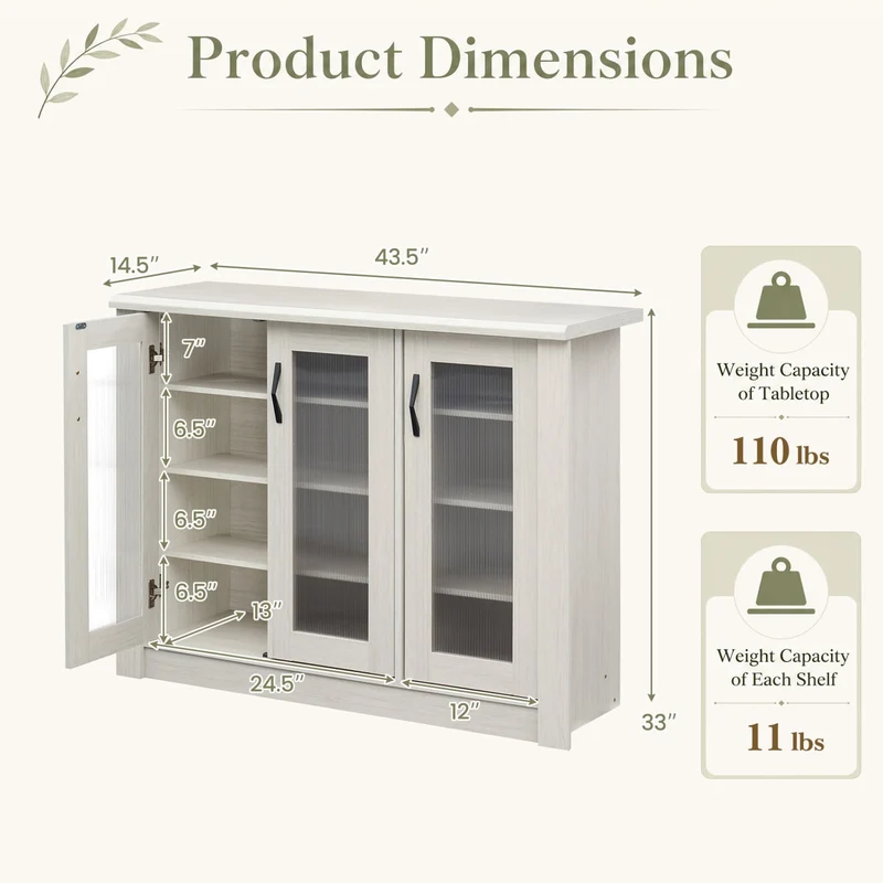 3-Door Shoe Cabinet, Removable Shelves, Wooden Organizer, White