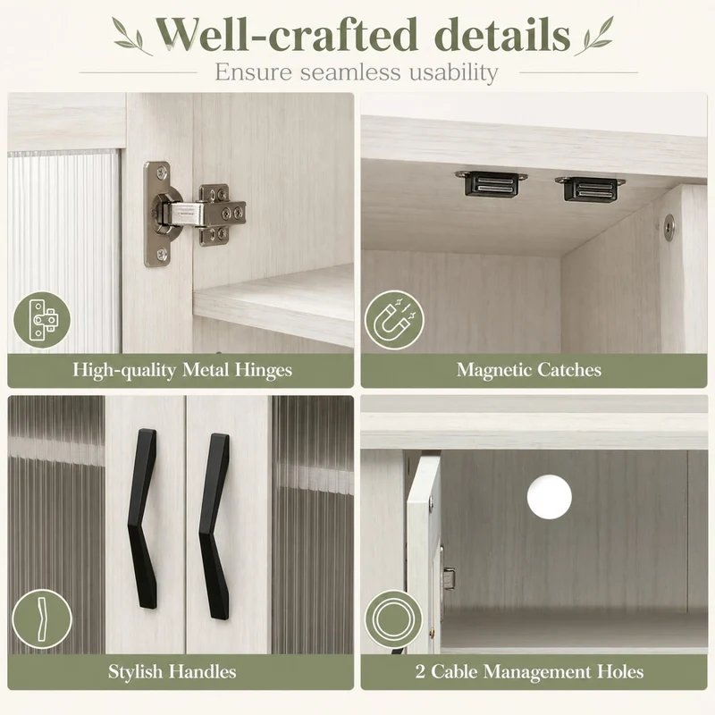 2-Door Wooden Shoe Cabinet, Removable Shelves Organizer, White