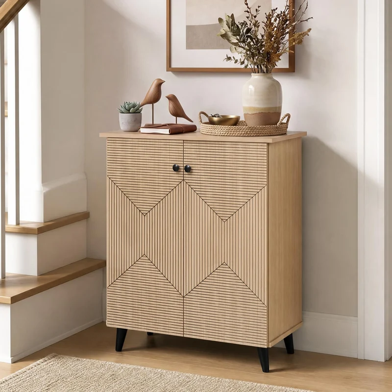 Geometric 2-Door Cabinet, Natural
