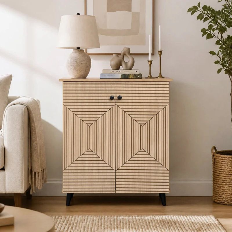 Geometric 2-Door Cabinet, Natural
