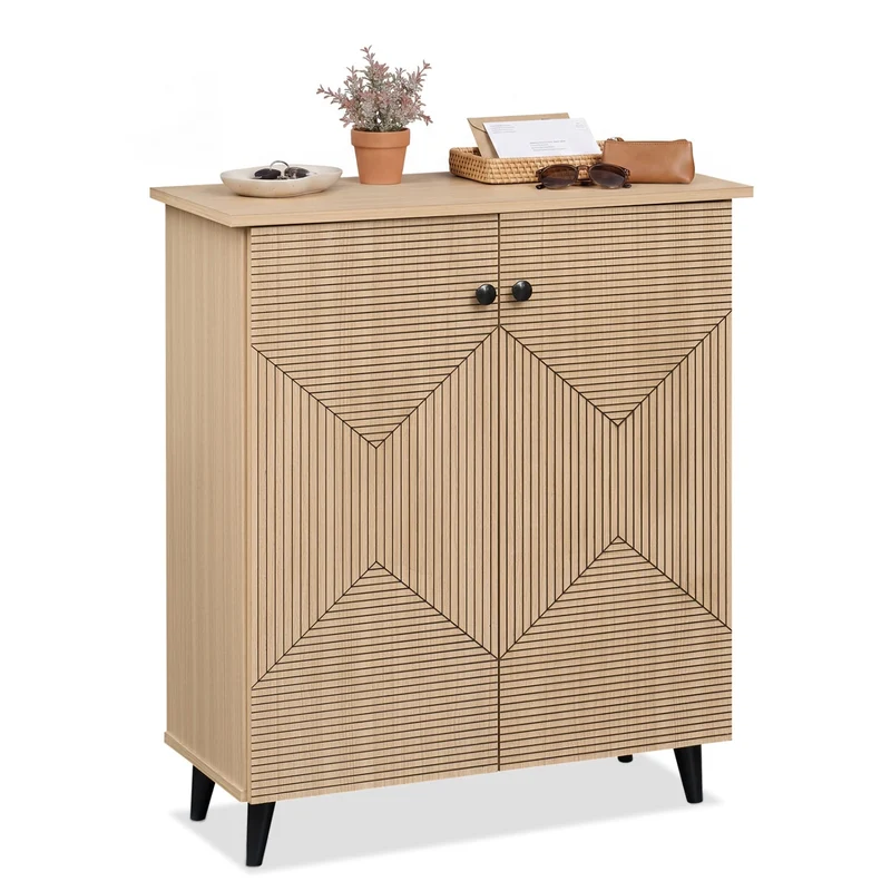 Geometric 2-Door Cabinet, Natural