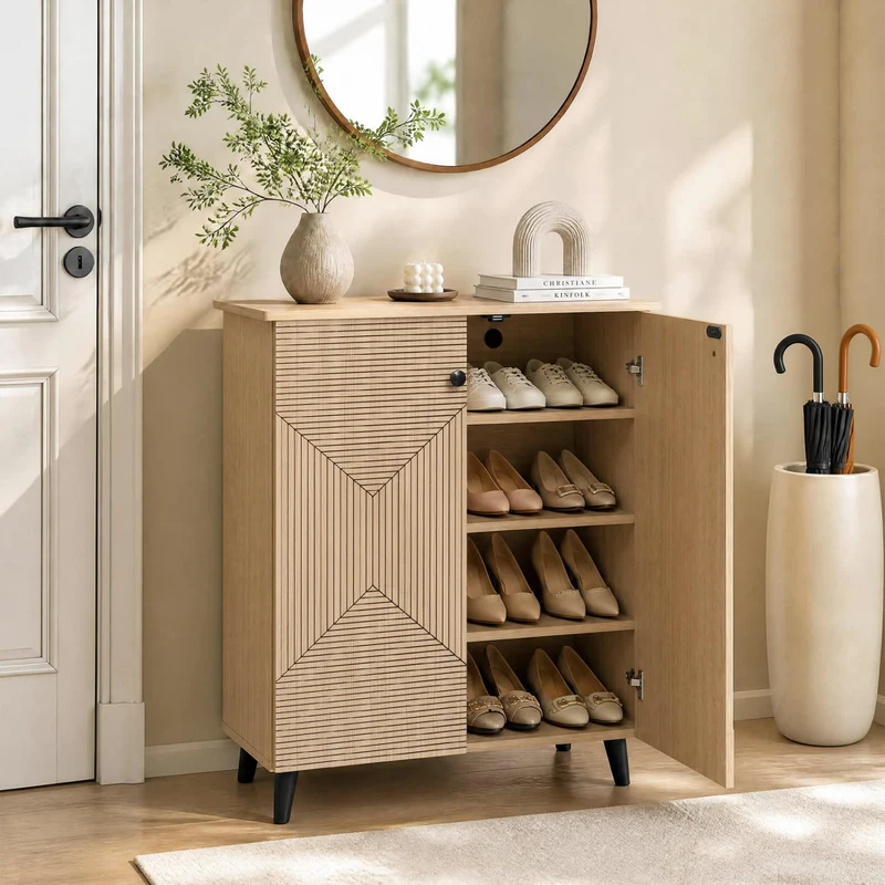 Geometric 2-Door Cabinet, Natural