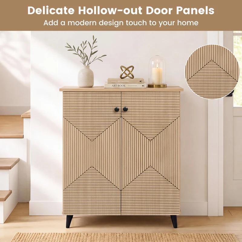 Geometric 2-Door Cabinet, Natural