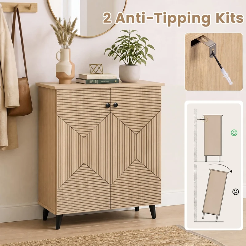 Geometric 2-Door Cabinet, Natural