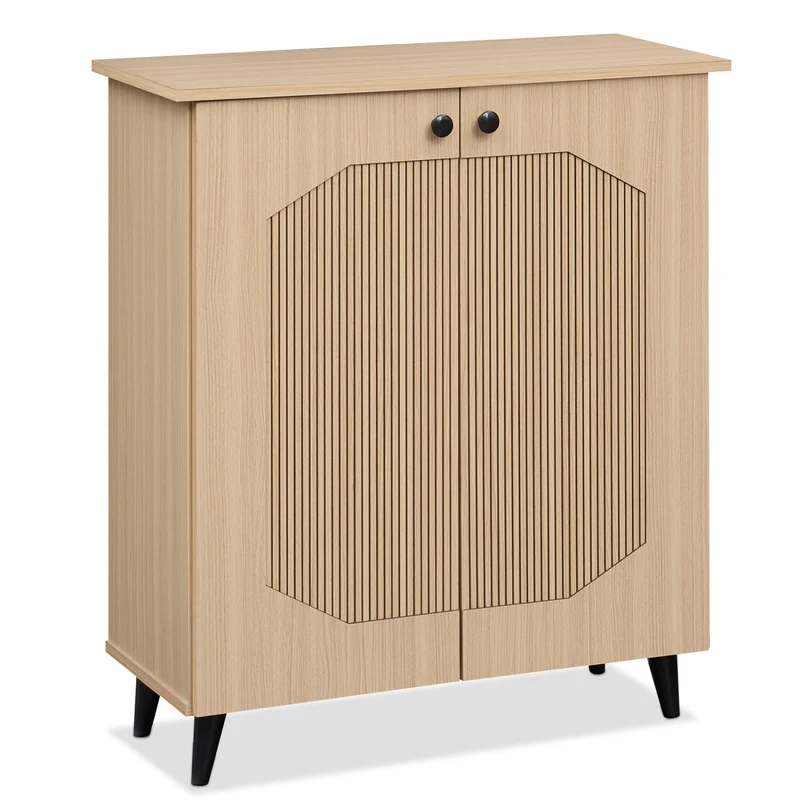 Geometric 2-Door Footwear Storage Cabinet, Natural