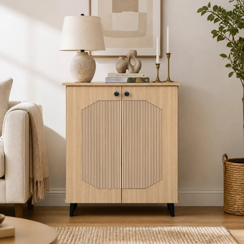 Geometric 2-Door Footwear Storage Cabinet, Natural