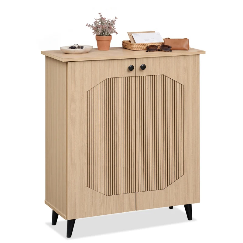 Geometric 2-Door Footwear Storage Cabinet, Natural