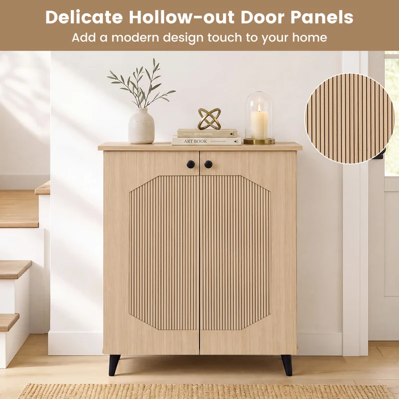 Geometric 2-Door Footwear Storage Cabinet, Natural