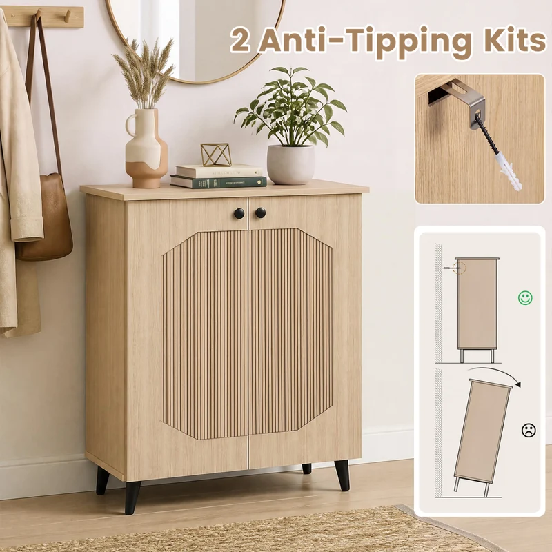 Geometric 2-Door Footwear Storage Cabinet, Natural