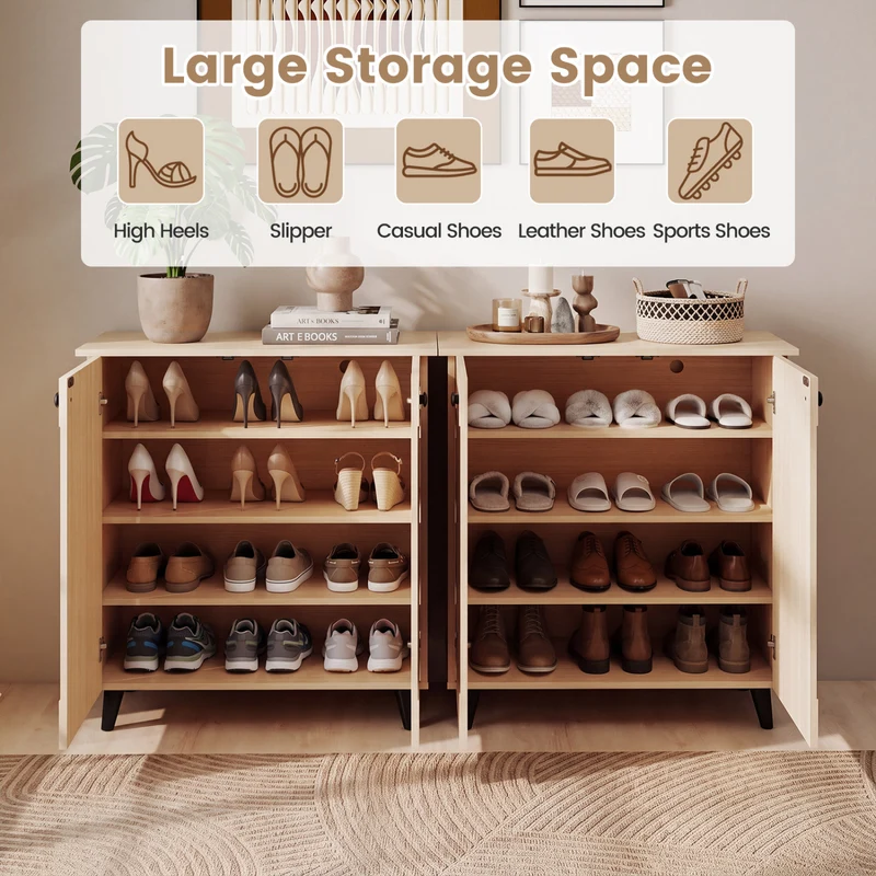 Geometric 2-Door Footwear Storage Cabinet, Natural