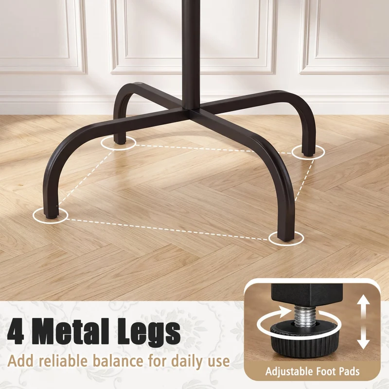 Metal Coat Rack, 16 Hooks, 4 Legs, Black