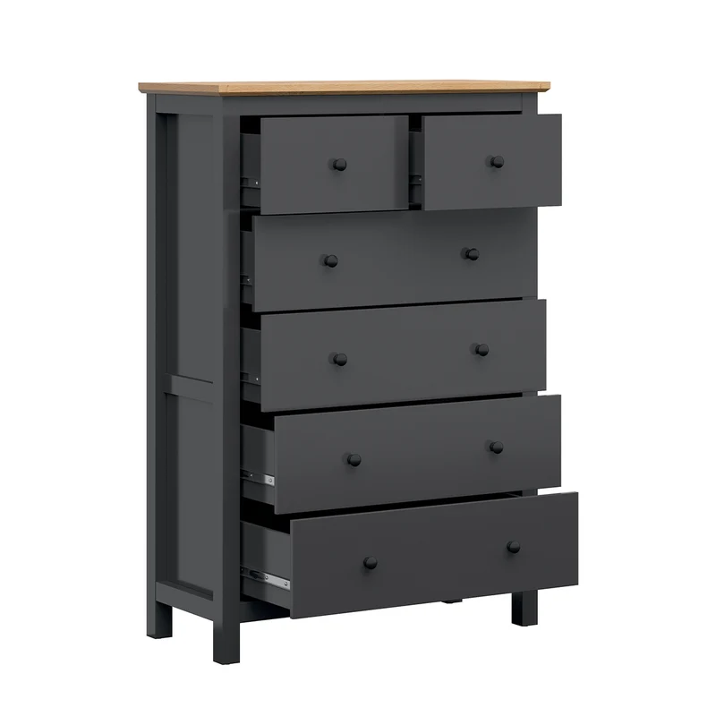 Commode 6 tiroirs Duck Gris anthracite et Bois