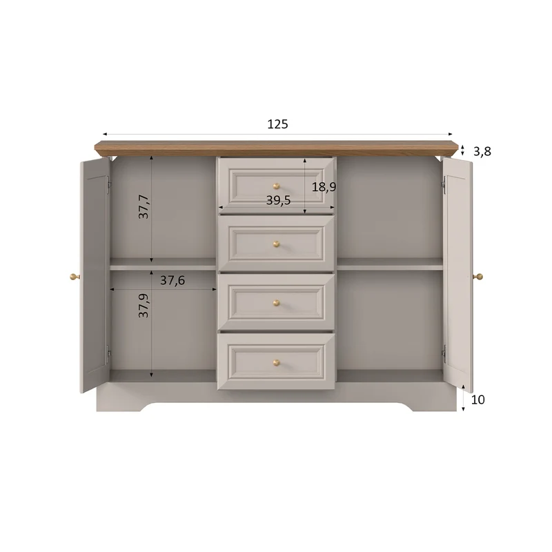 Buffet 2 portes 4 tiroirs Dulci Cachemire et Bois