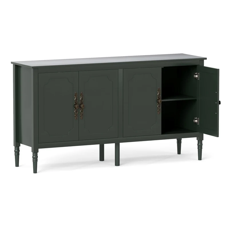 58" Vintage Buffet Cabinet with Pine Legs, Green