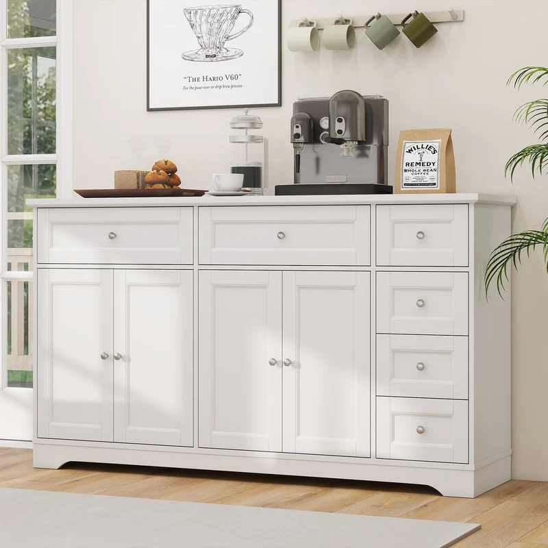 Buffet Sideboard 59" Coffee Bar Console Table, White