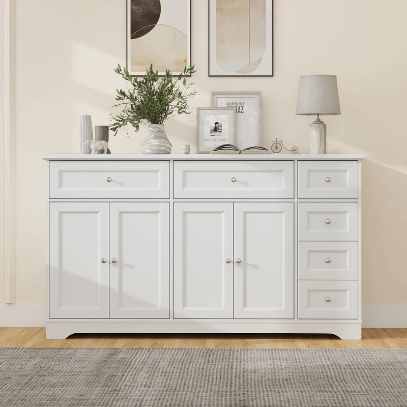 Buffet Sideboard 59" Coffee Bar Console Table, White