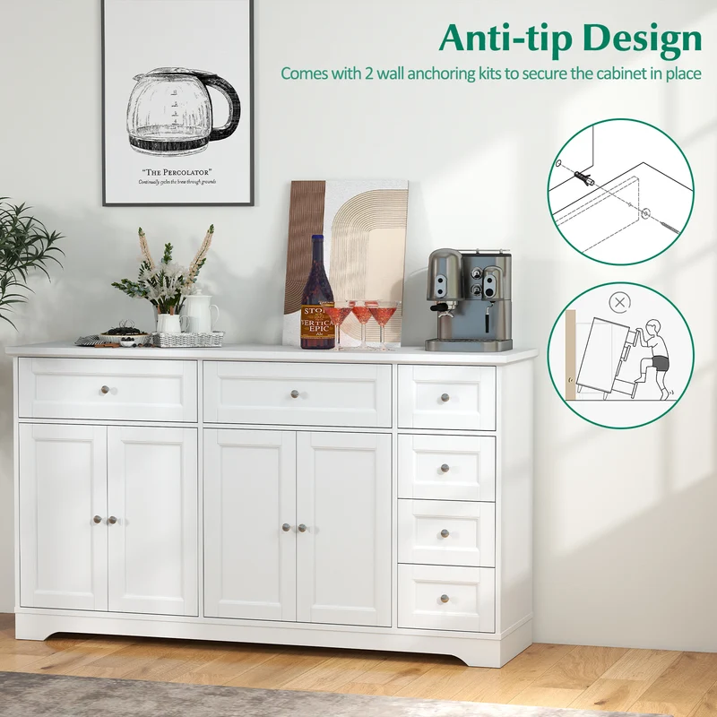 Buffet Sideboard 59" Coffee Bar Console Table, White
