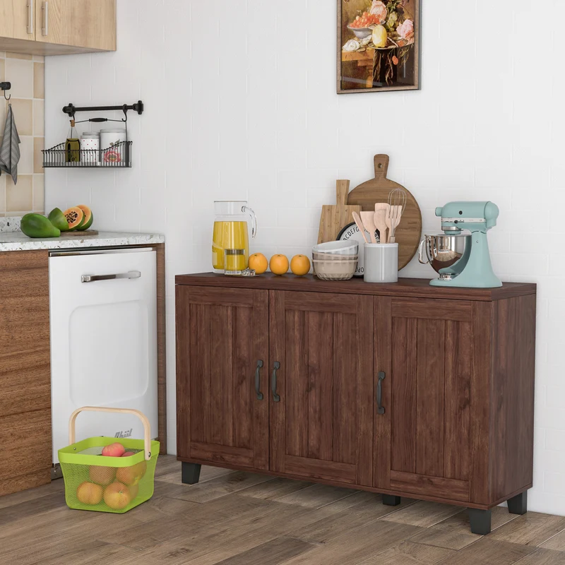3-Door Buffet Sideboard, Adjustable Shelves, Anti-Tipping Kit, Brown