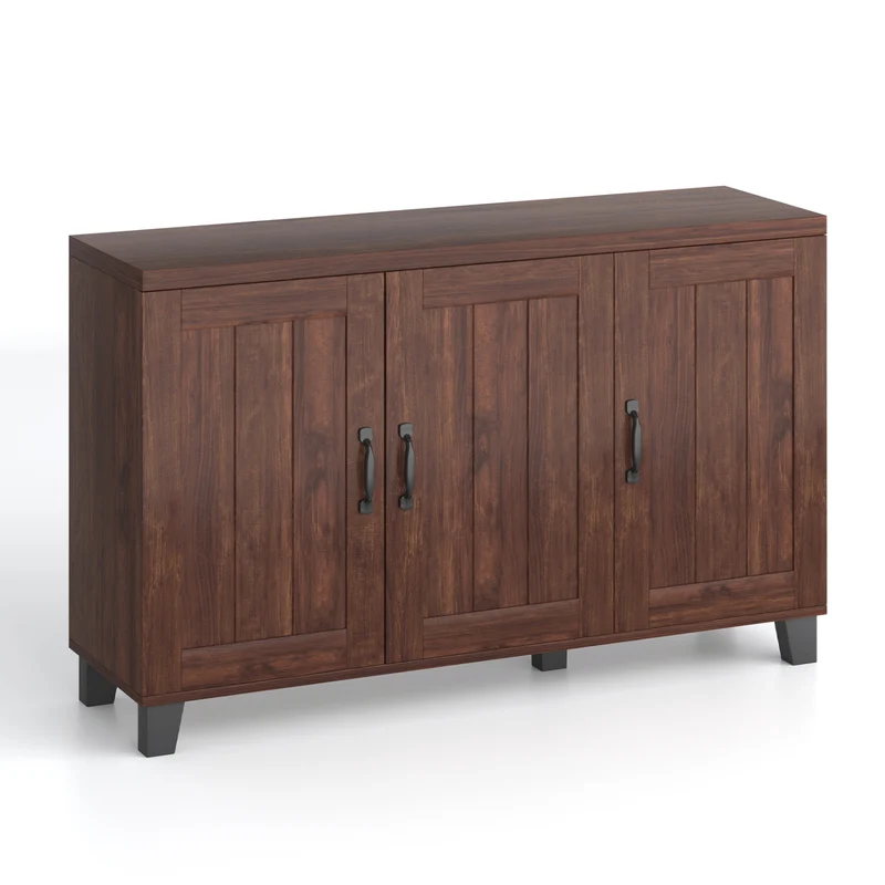 3-Door Buffet Sideboard, Adjustable Shelves, Anti-Tipping Kit, Brown