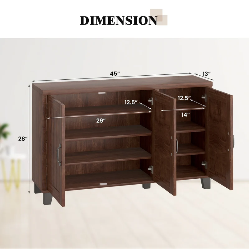 3-Door Buffet Sideboard, Adjustable Shelves, Anti-Tipping Kit, Brown