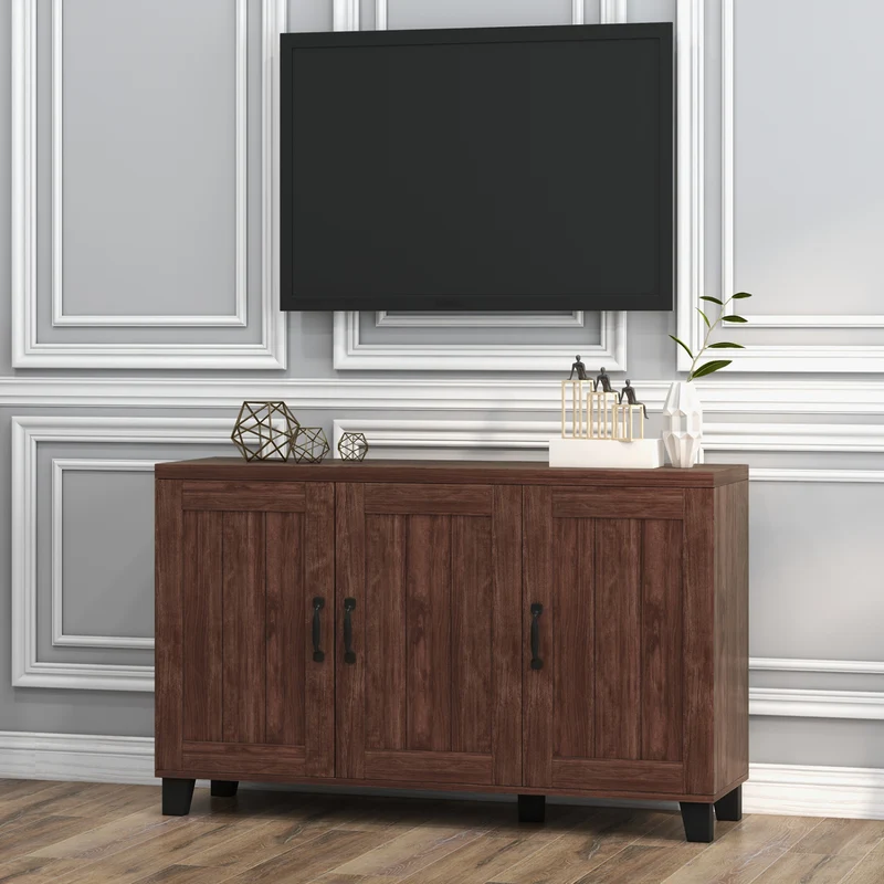 3-Door Buffet Sideboard, Adjustable Shelves, Anti-Tipping Kit, Brown