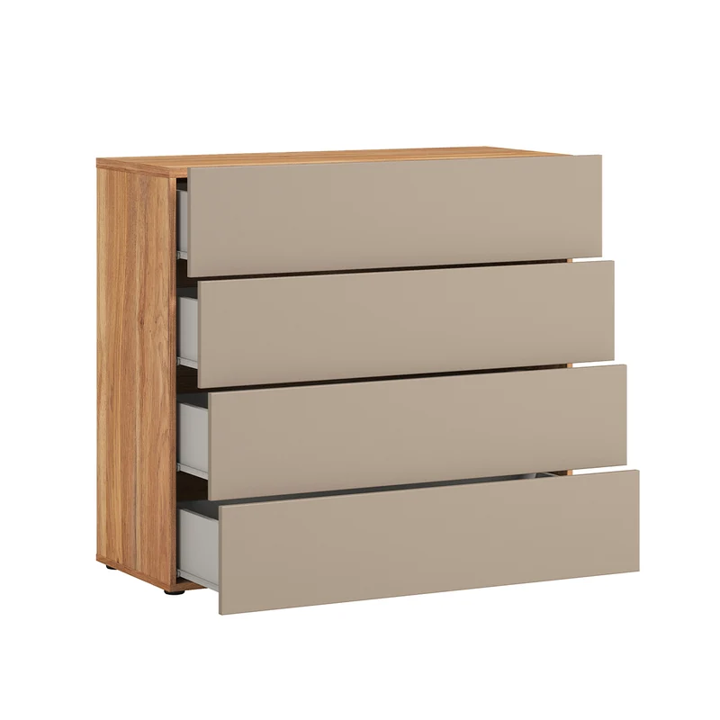 Commode 4 tiroirs Iséa Taupe et Bois