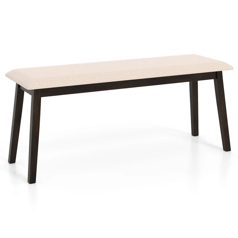 43.5 Inch Upholstered Entryway Bench, Rubber Wood Frame, Beige