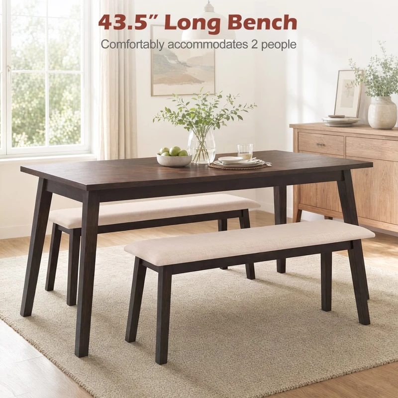 43.5 Inch Upholstered Entryway Bench, Rubber Wood Frame, Beige