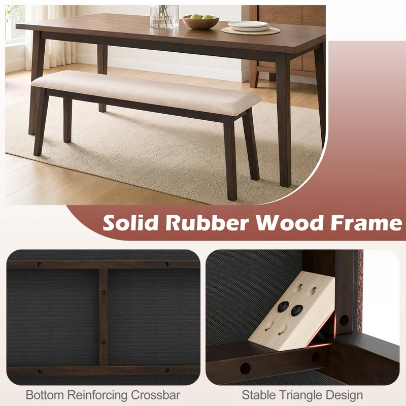 43.5 Inch Upholstered Entryway Bench, Rubber Wood Frame, Beige