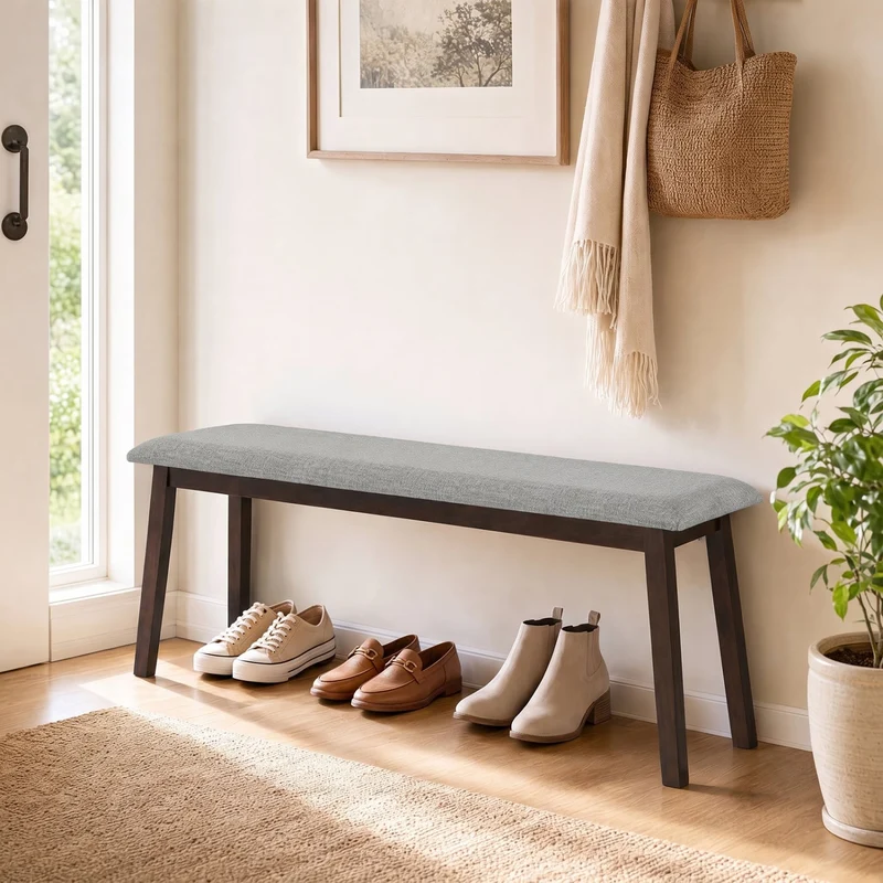 43.5 Inch Upholstered Entryway Bench, Gray
