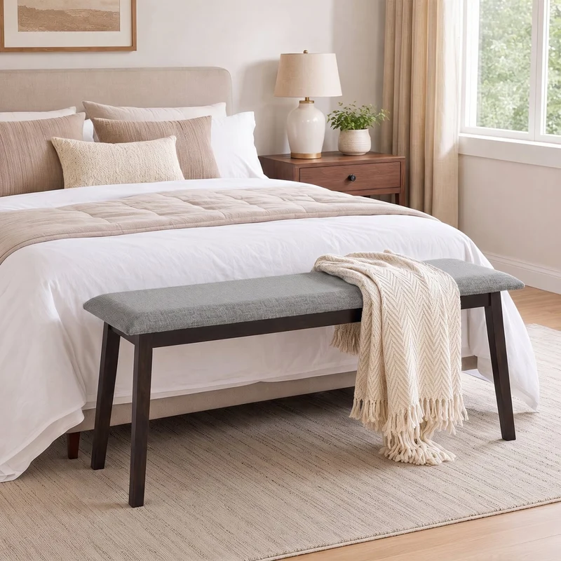 43.5 Inch Upholstered Entryway Bench, Gray