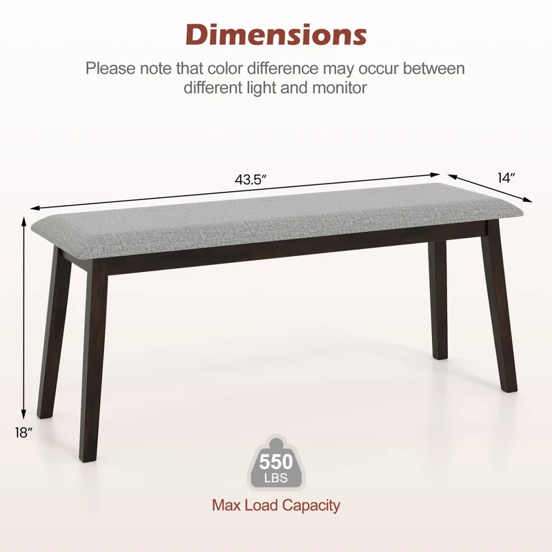 43.5 Inch Upholstered Entryway Bench, Gray