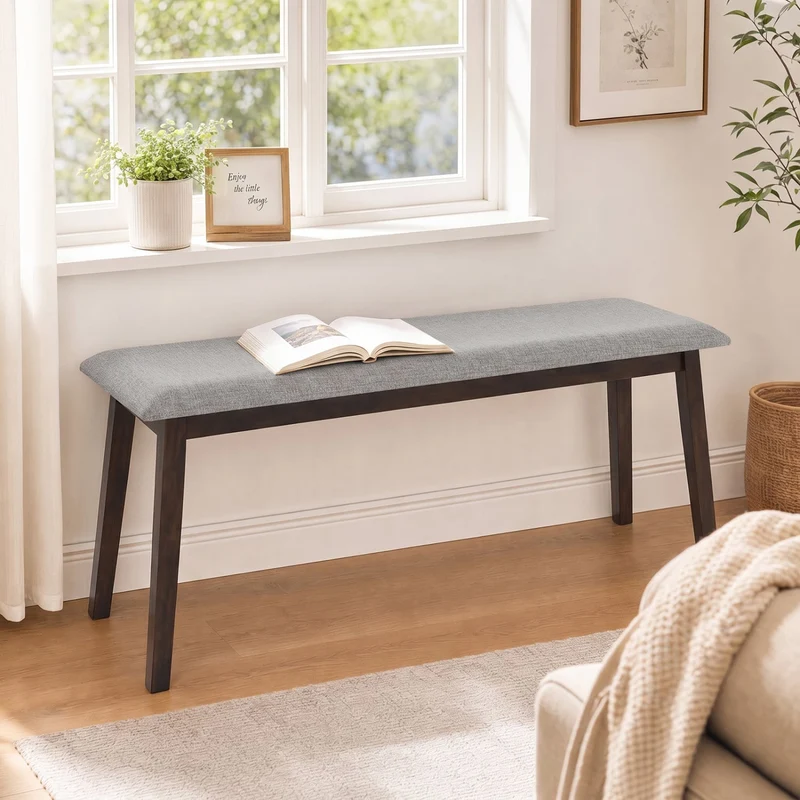 43.5 Inch Upholstered Entryway Bench, Gray