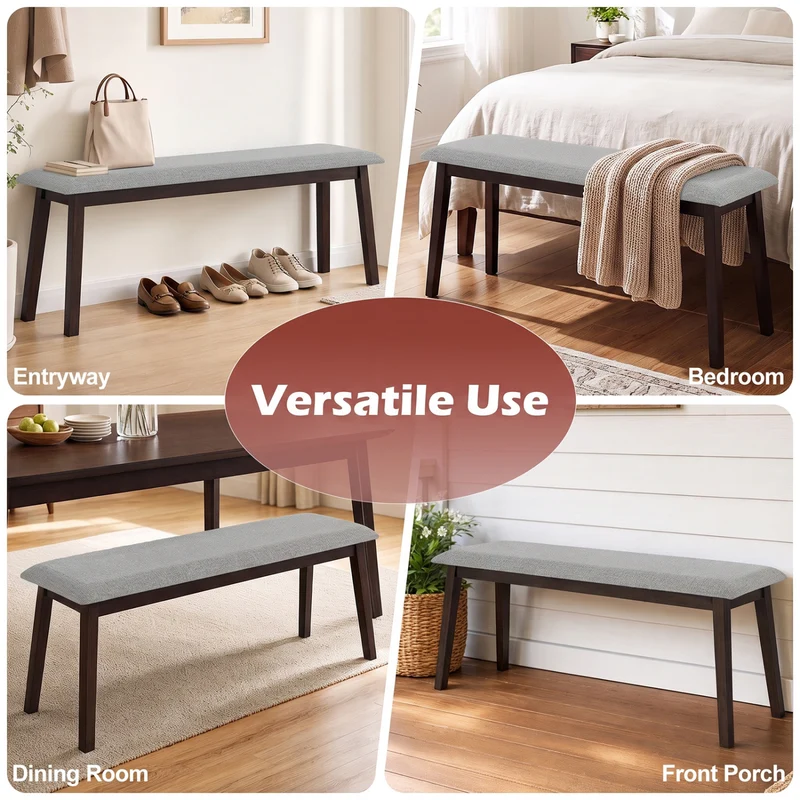 43.5 Inch Upholstered Entryway Bench, Gray