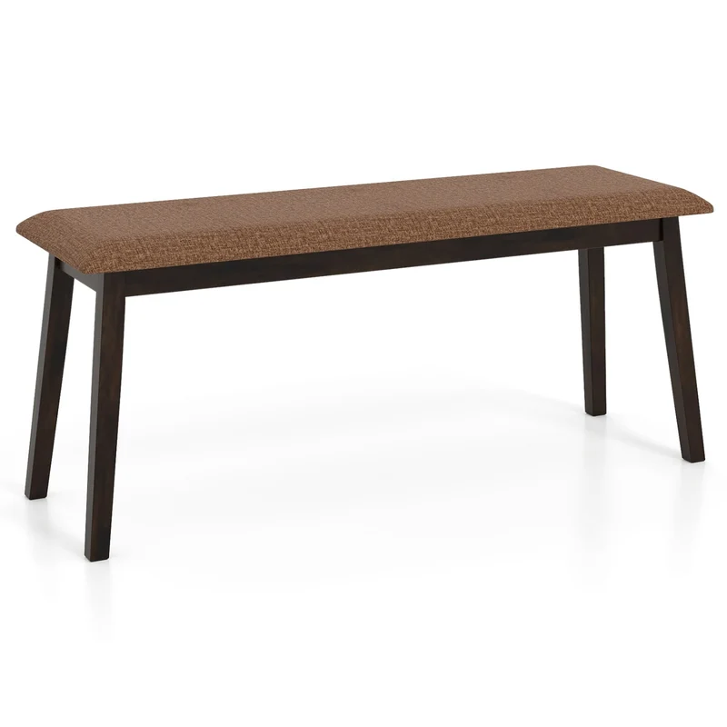43.5 Inch Upholstered Entryway Bench, Rubber Wood, Brown