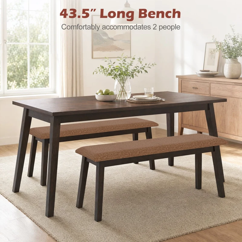 43.5 Inch Upholstered Entryway Bench, Rubber Wood, Brown