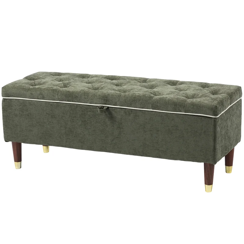 Storage Ottoman Bench, Linen-Look Seat, 264 LBS, Green