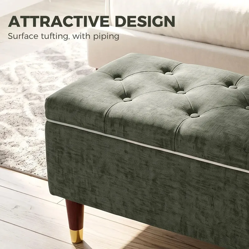 Storage Ottoman Bench, Linen-Look Seat, 264 LBS, Green