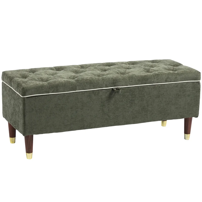 Storage Ottoman Bench, Linen-Look Seat, 264 LBS, Green
