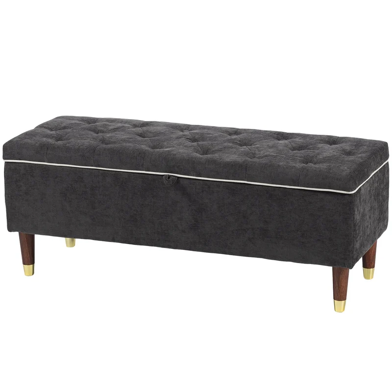 Upholstered Storage Ottoman Bench, 264 LBS Capacity, Dark Grey