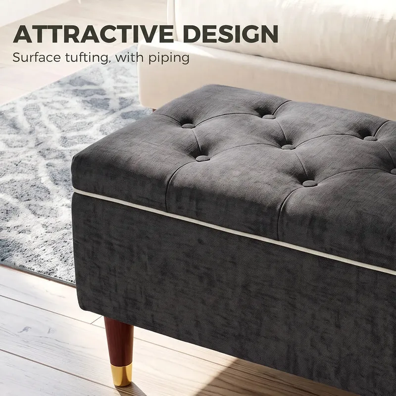 Upholstered Storage Ottoman Bench, 264 LBS Capacity, Dark Grey