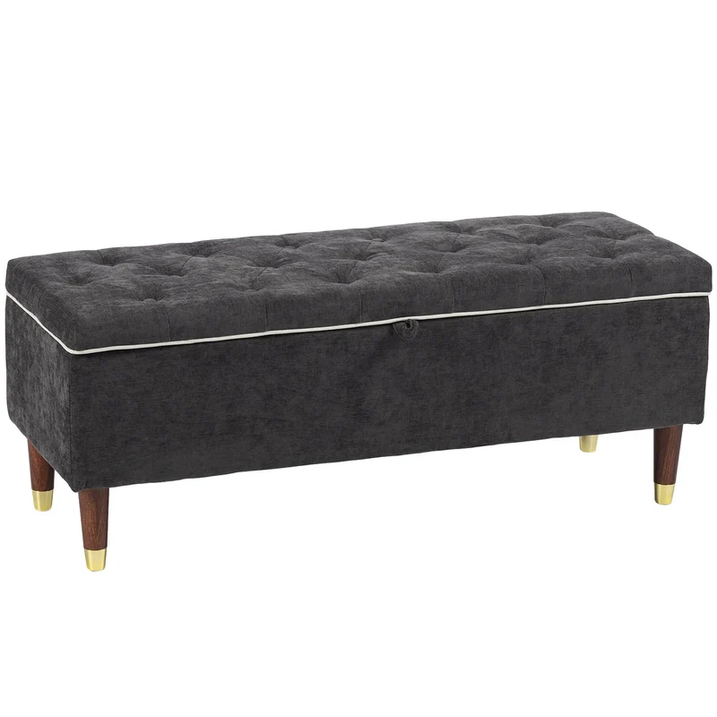 Upholstered Storage Ottoman Bench, 264 LBS Capacity, Dark Grey