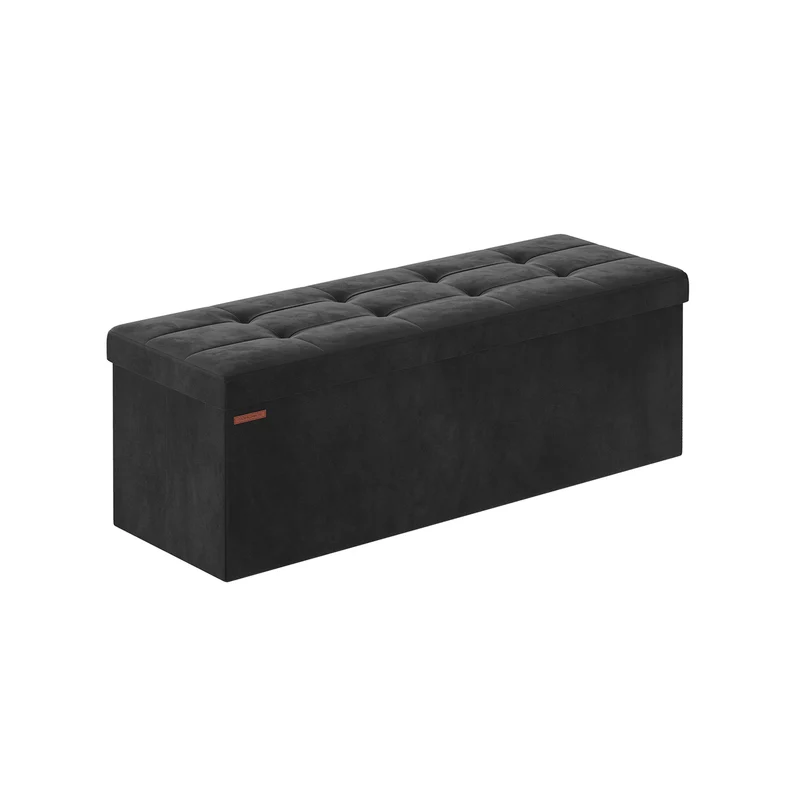 Banc de rangement en velours avec 2 boîtes noir d'encre