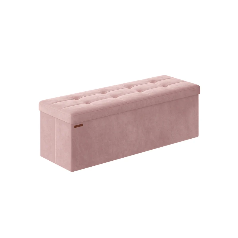Banc de rangement en velours avec 2 boîtes noir d'encre